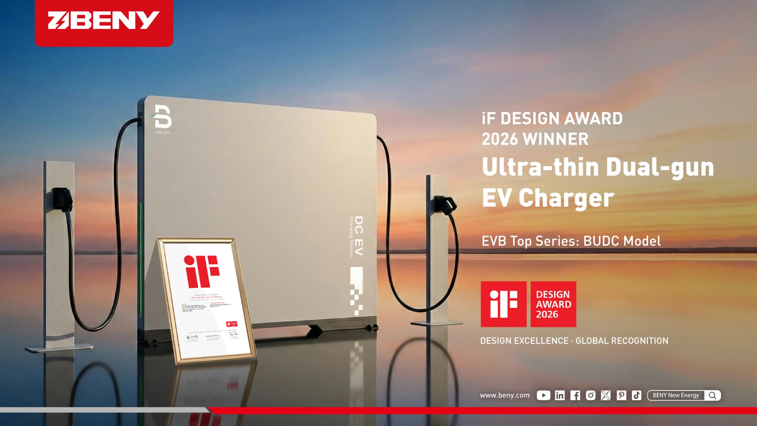 BENY iF DESIGN AWARD 2026 Ultra-thin Dual-gun EV Charger
