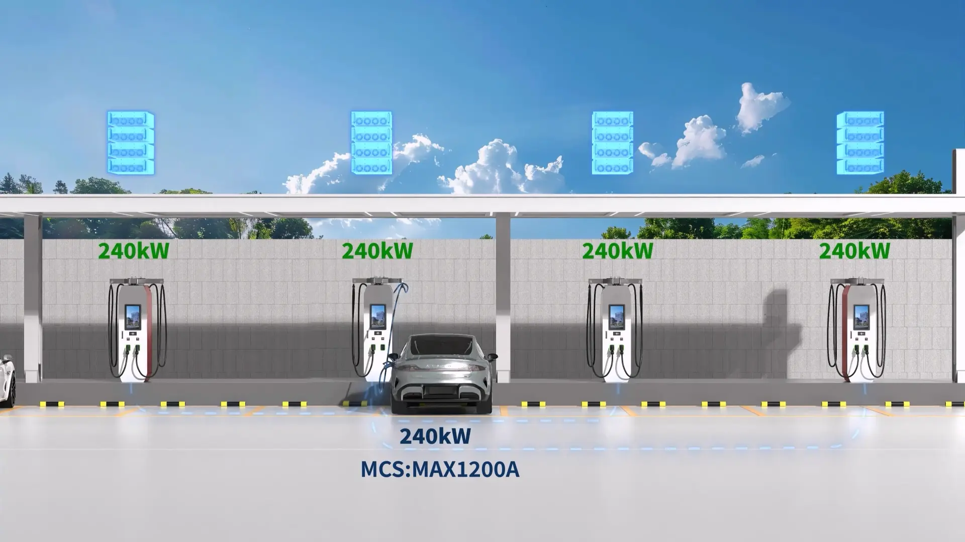 Dynamic Power Sharging of BENY 2 Guns Starlink DC Electric car charging station 80kw to 240kw phase 1